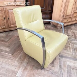 Křeslo pravá kůže + kov, retro styl vintage