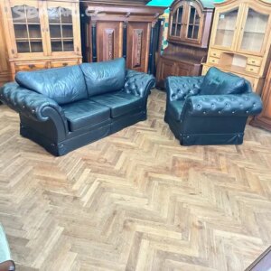 Chesterfield kožená sedací souprava 3+1 černá,