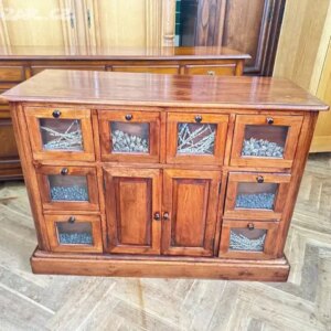 Komoda provence 8 šupl., 2 dv., dub masiv, sklo