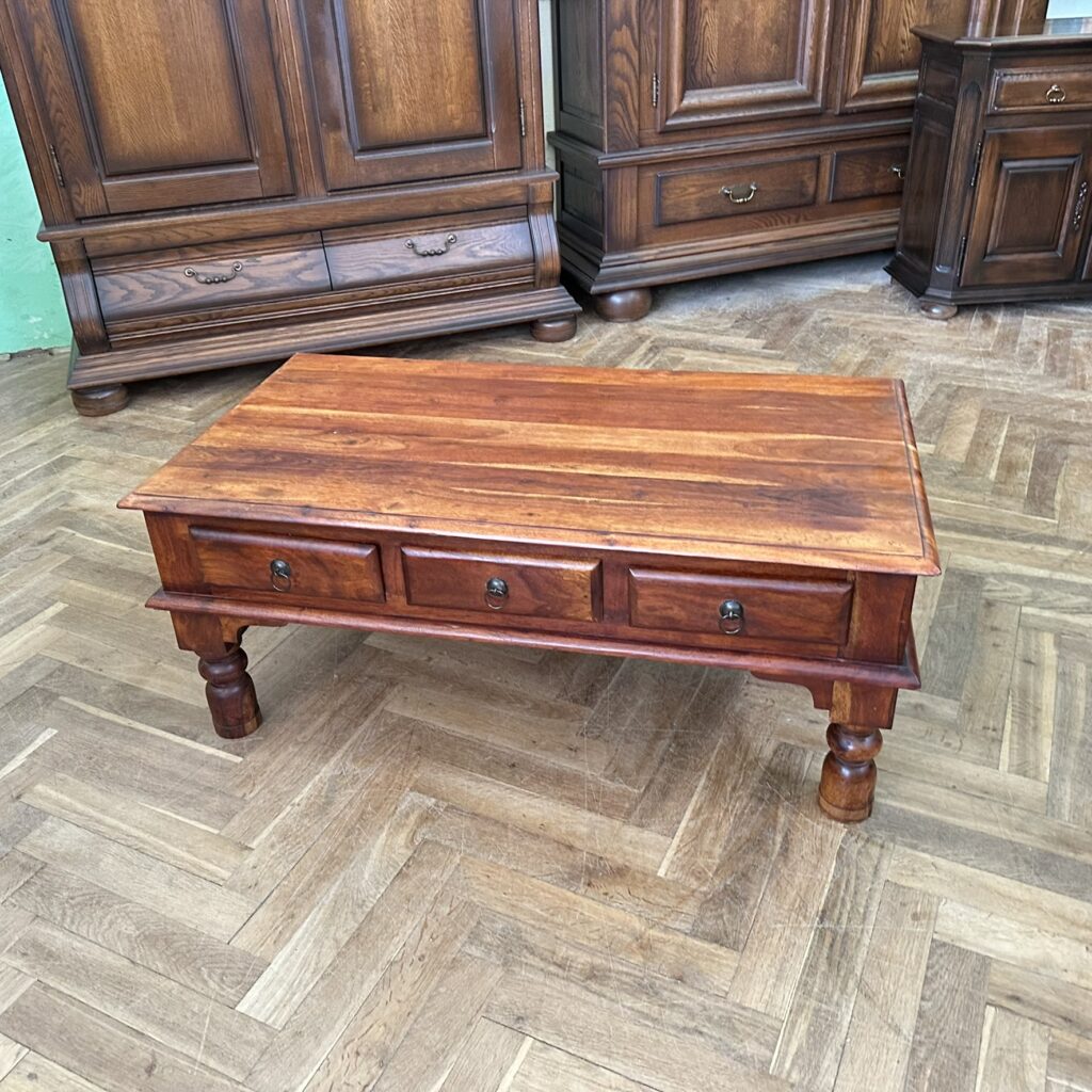 Konferenční stůl dub masiv teak 3 šuplíky, kování